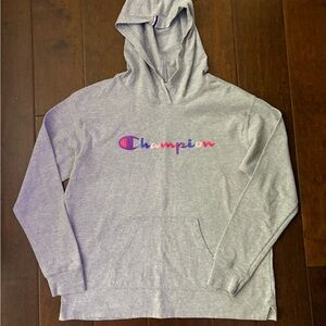 Champion T-shirt Heather Gray Hoodie with Pink and Multi Color Accents
